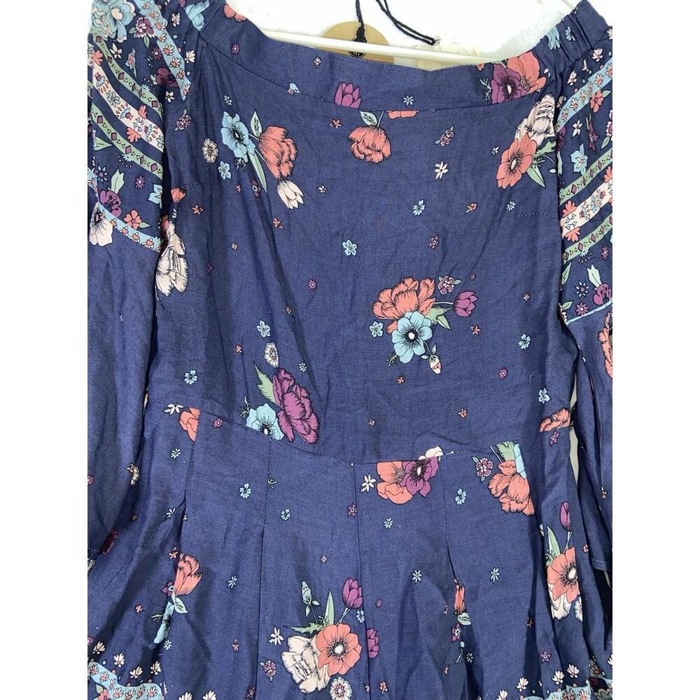 Jaase Dress Extra Small Blue Midi Floral Tiered Boho Floaty Flippy Sleeve NWT - Picture 4 of 8